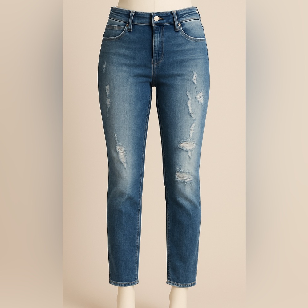 Cambio “Paris” Ankle Jeans - Distressed Blue Wash